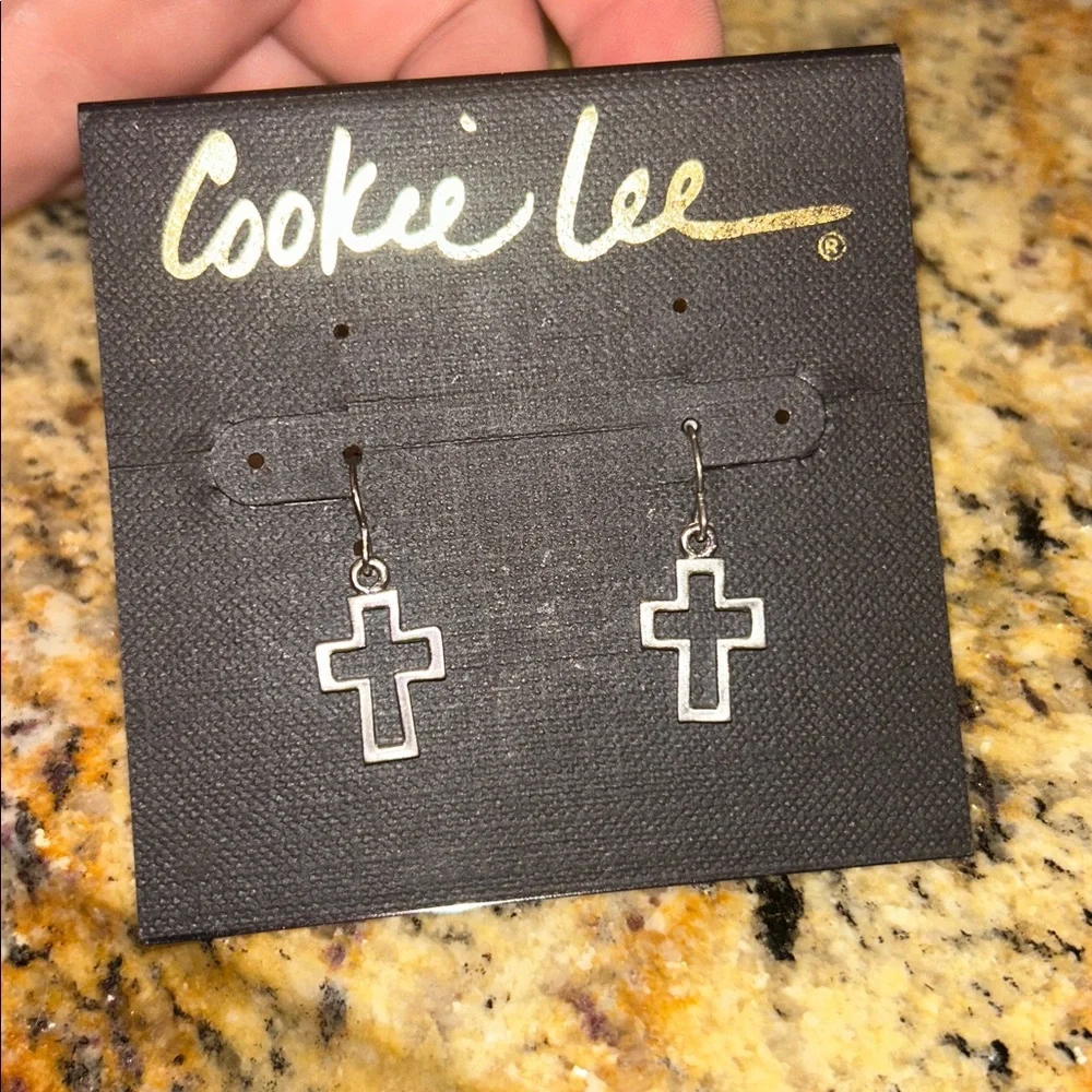 Cookie Lee Silver Cross Earrings